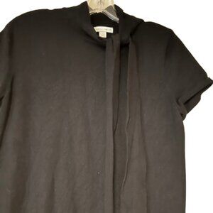 New York & Company Black Tie Neck Short Sleeve Sweater - Medium
